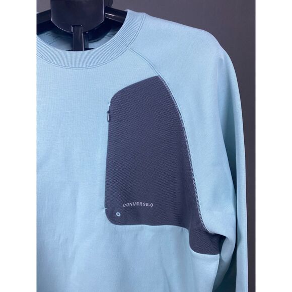 Converse Women’s Crewneck Sweatshirt Aqua Blue w/ Zip Pocket Size M - Picture 3 of 5